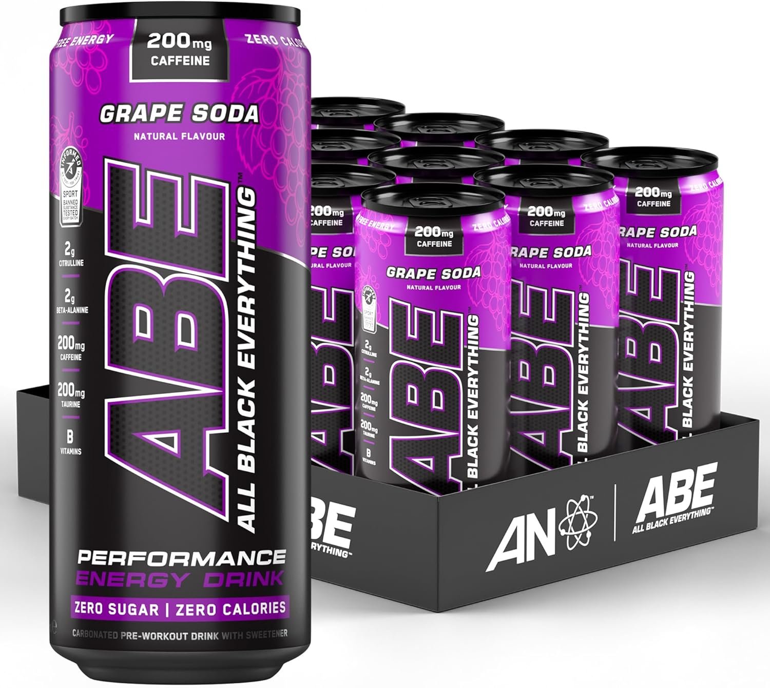 ABE Carbonated Beverage Sugar Free with Caffeine (Pack of 12 Cans x 330ml)