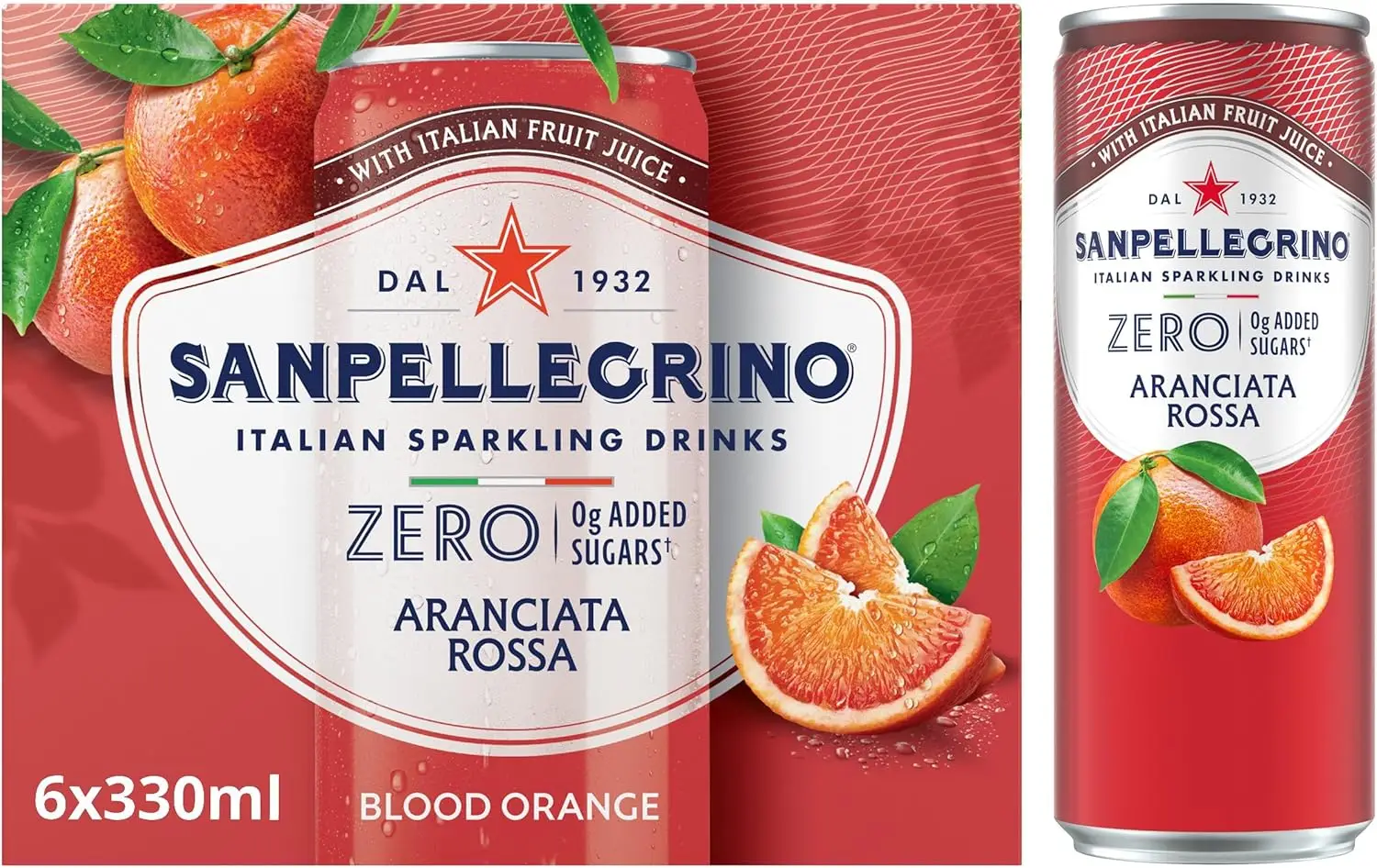 Sparkling Drinks Zero Sparkling Blood Orange Canned Soft Drink 6 x 330ml,